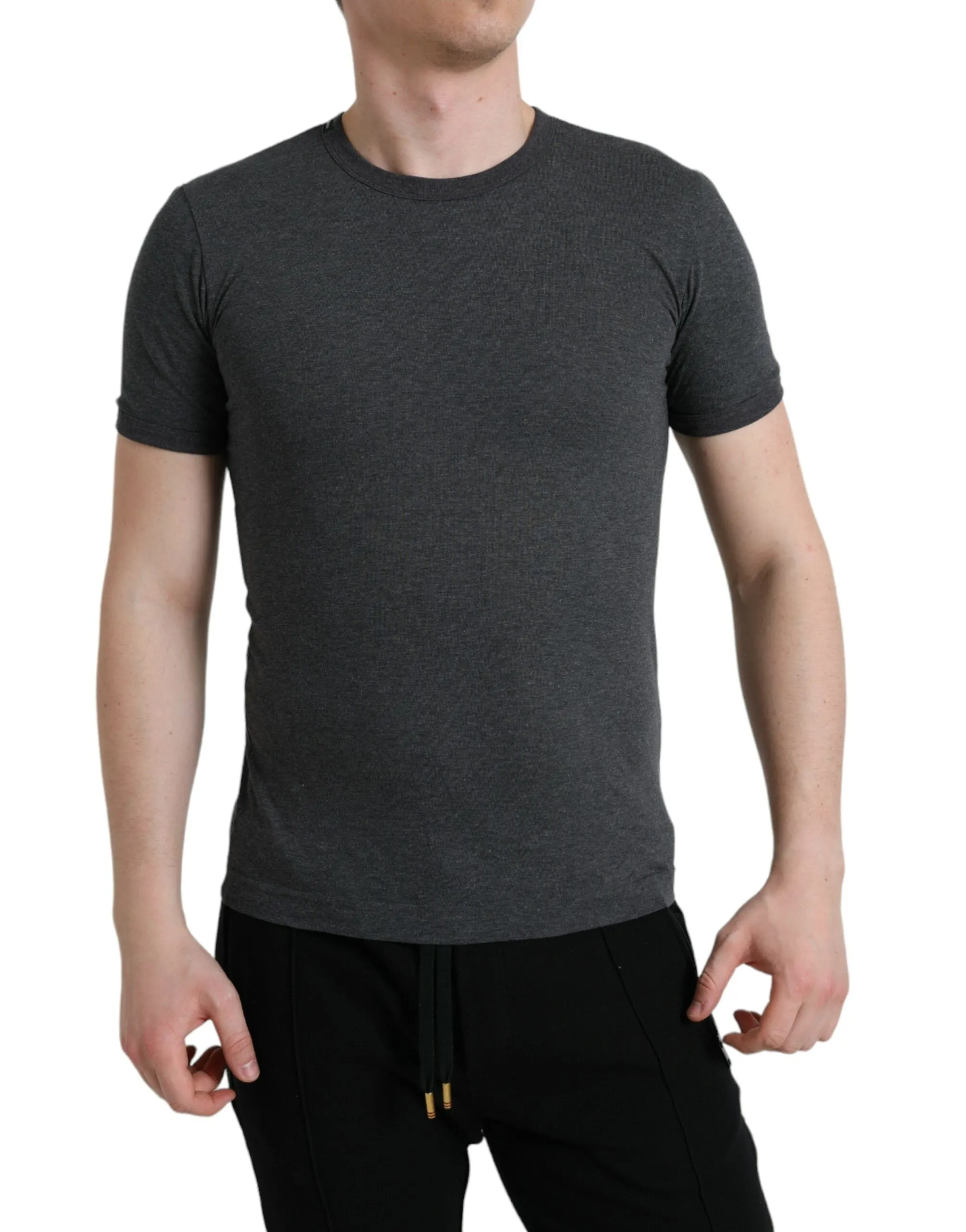 Elegant Dark Gray Crew Neck Tee sold by Louxly