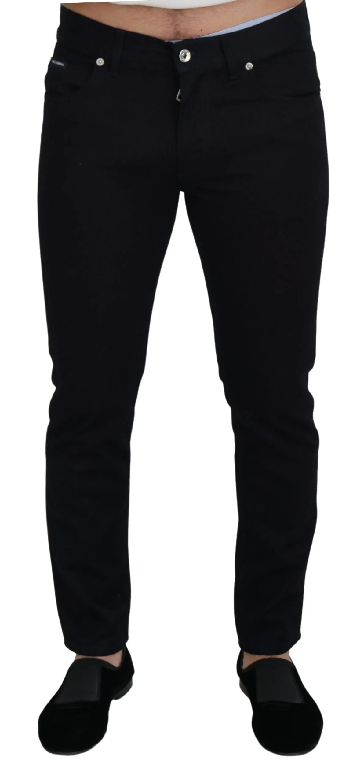 Elegant Black Silk Blend Denim Pants sold by Louxly