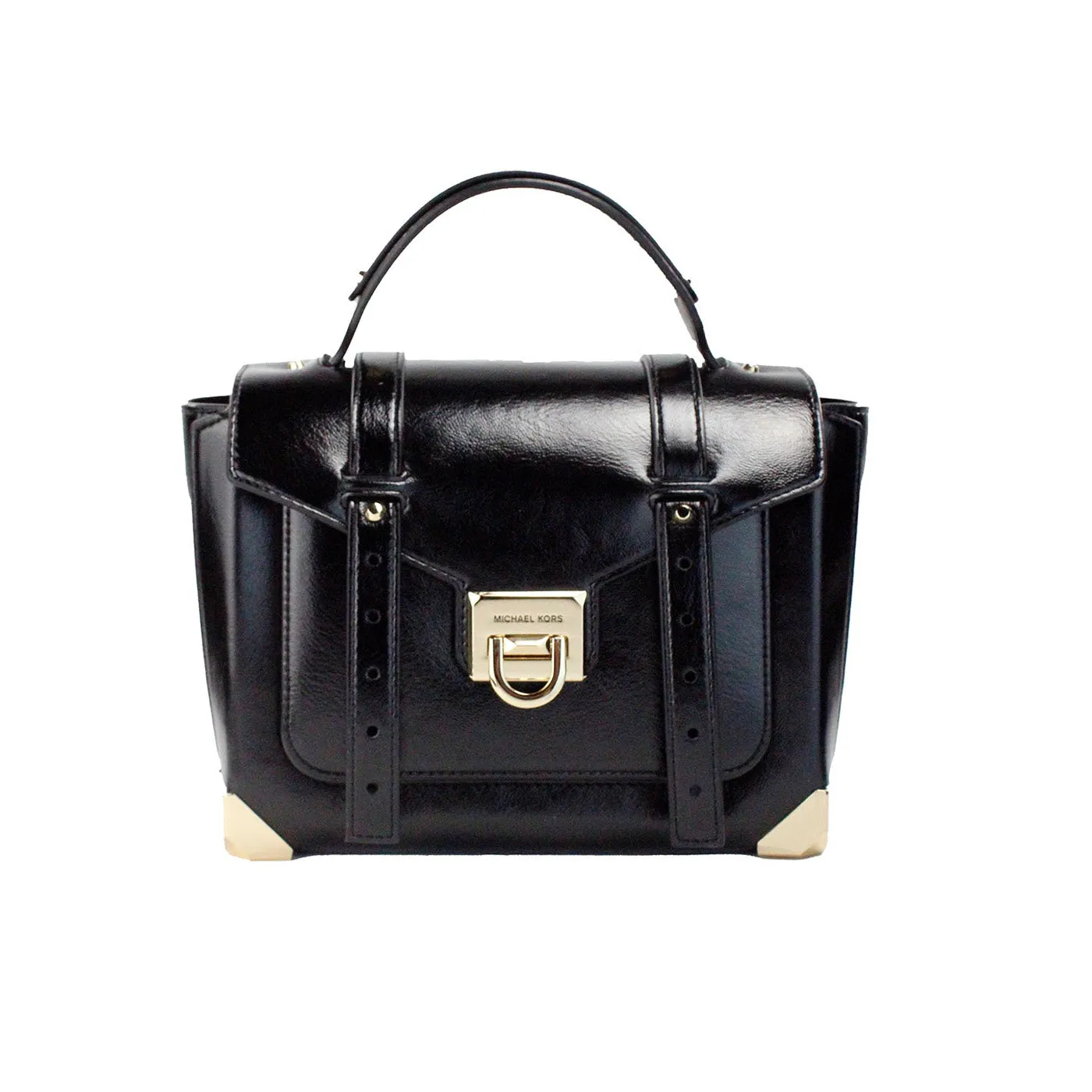 Manhattan Medium Slick Black Leather Top Handle School Satchel Bag sold by Louxly