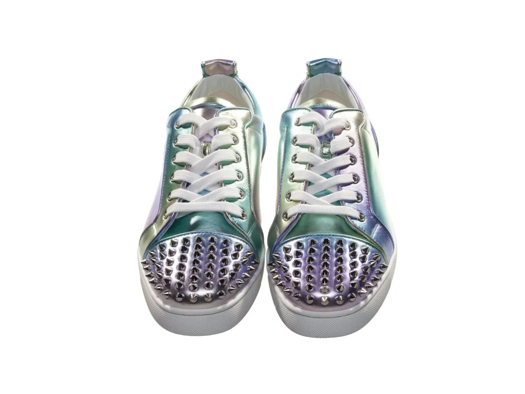 Fun Louis Junior Spikes Flat Ombre Laminated Leather Sneakers sold by Louxly