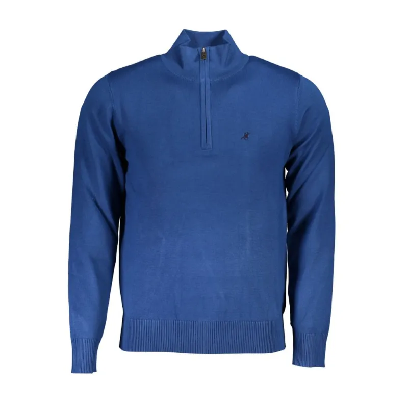 Elegant Half-Zip Embroidered Blue Sweater sold by Louxly