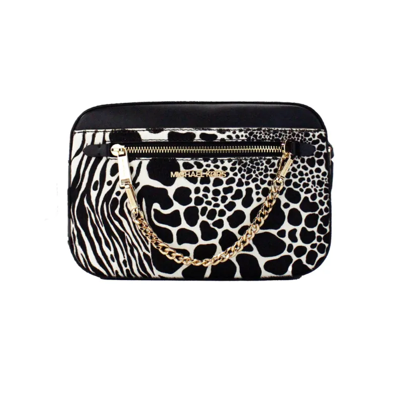 Jet Set Large East West Black Haircalf Zip Chain Crossbody Bag sold by Louxly