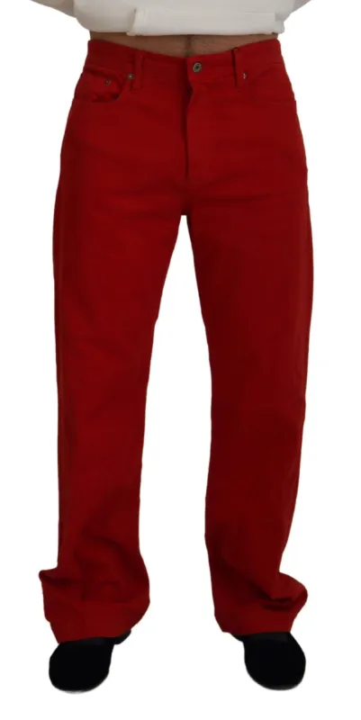 Chic Red Cotton Denim Pants sold by Louxly