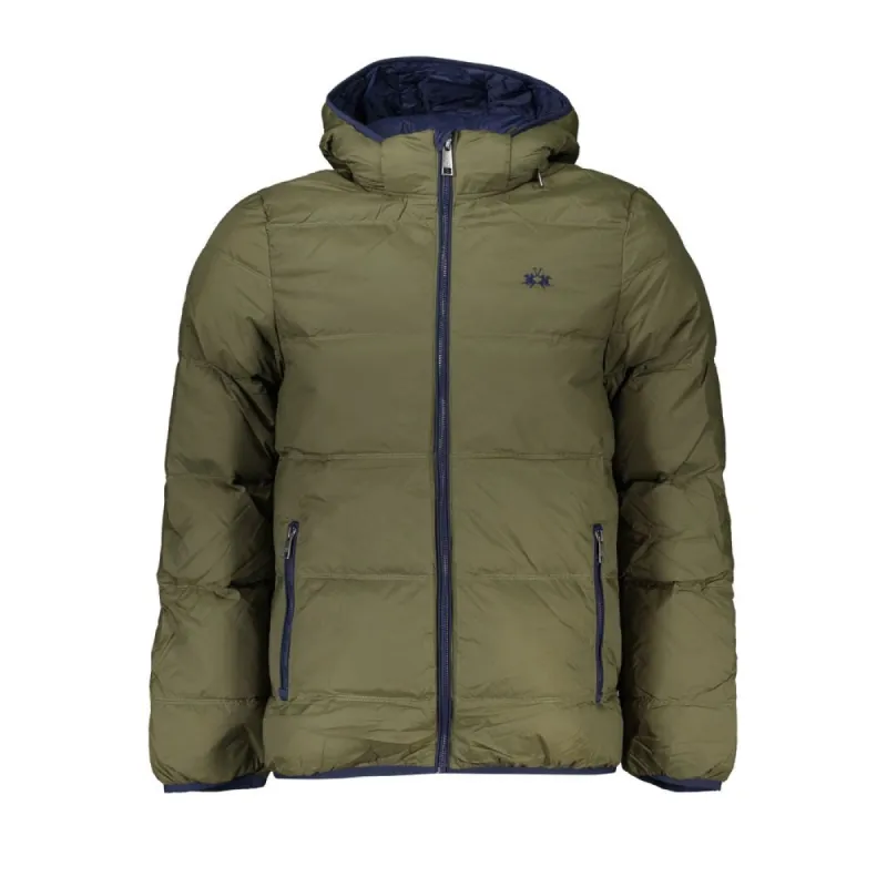 Elegant Green Hooded Jacket with Contrast Details sold by Louxly