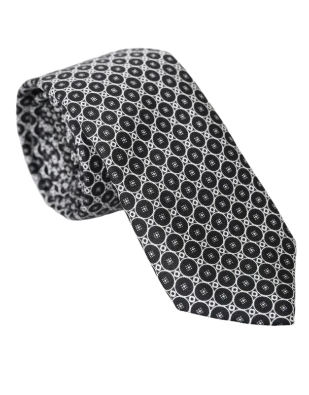 Black White Patterned Silk Adjustable Men Tie made by Louxly
