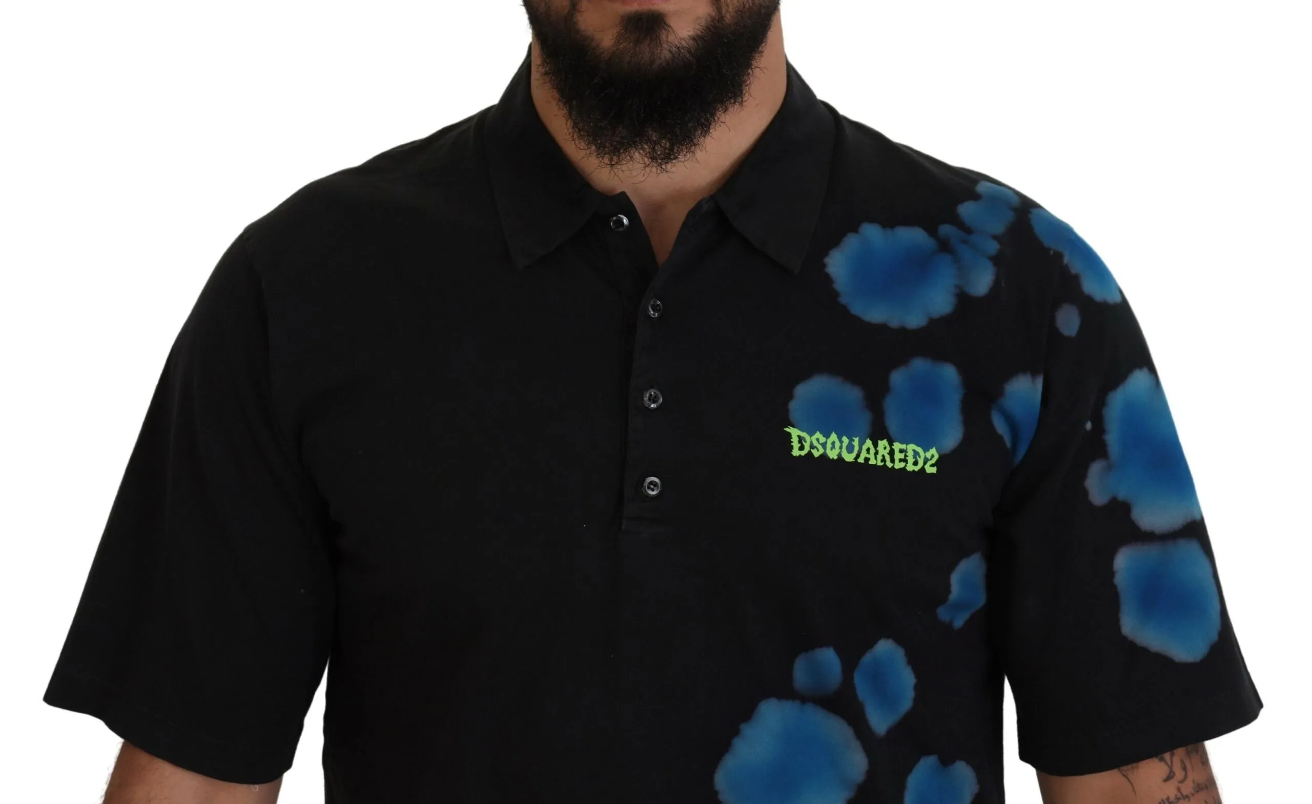 Black Cotton Short Sleeves Collared T-shirt sold by Louxly product image thumbnail 4