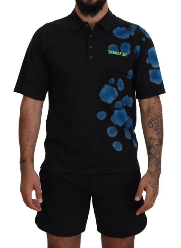 Black Cotton Short Sleeves Collared T-shirt sold by Louxly