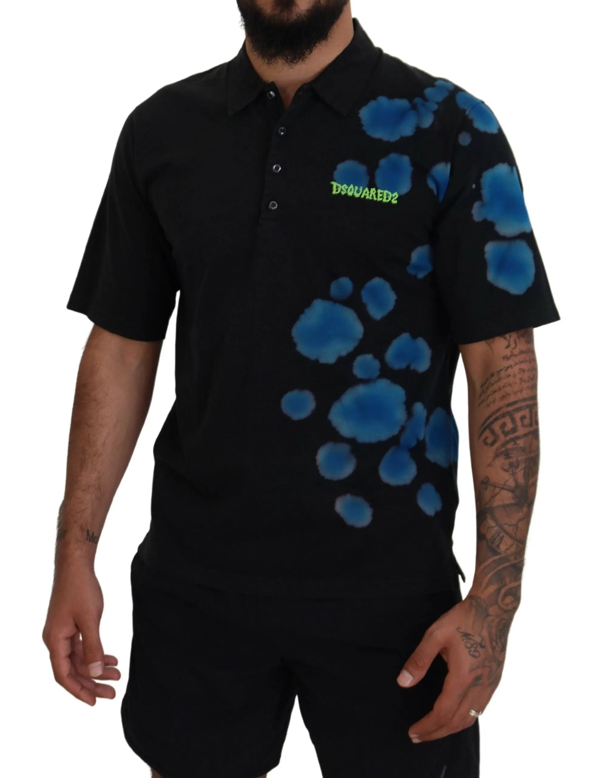 Black Cotton Short Sleeves Collared T-shirt sold by Louxly product image thumbnail 5