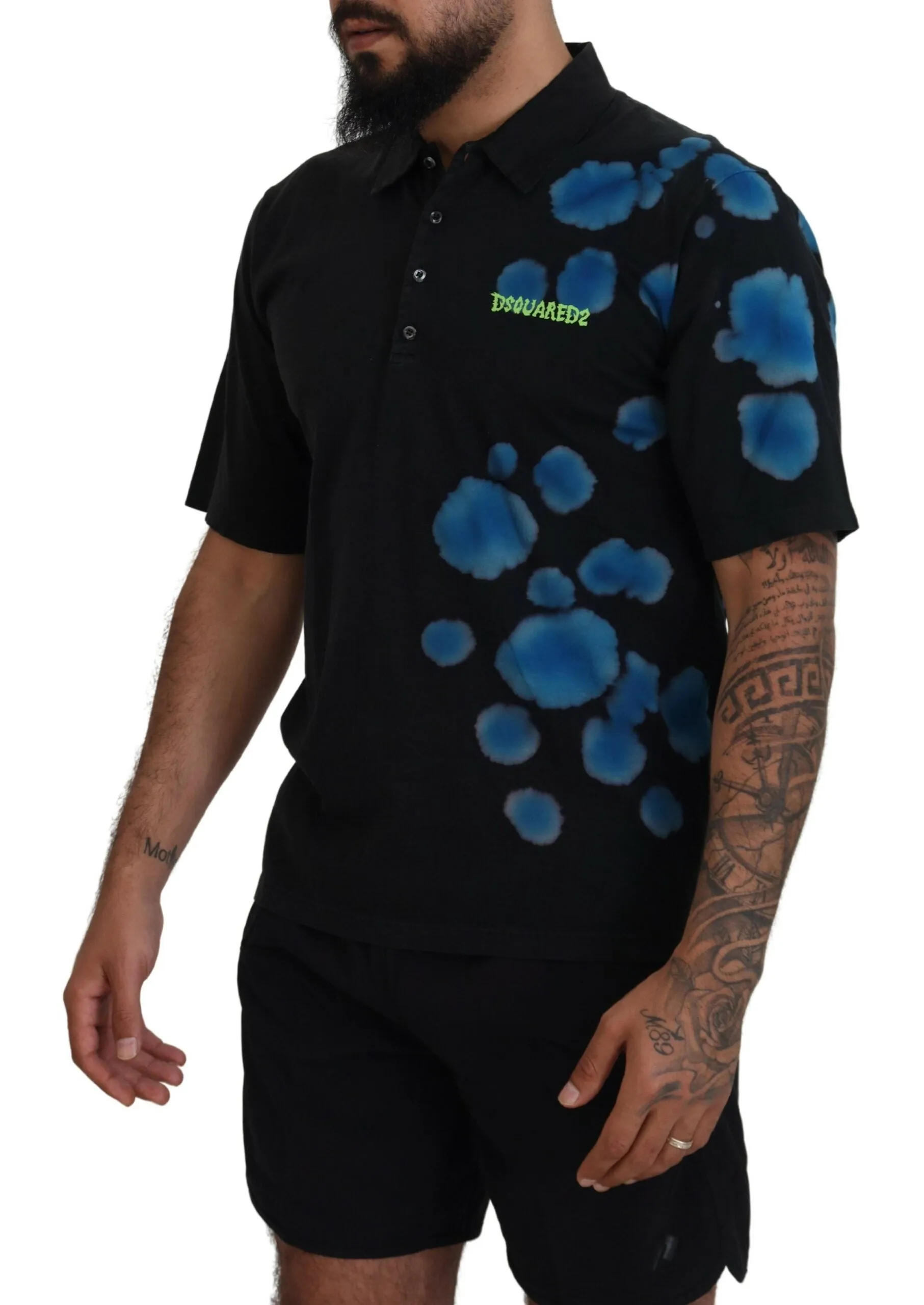 Black Cotton Short Sleeves Collared T-shirt sold by Louxly product image thumbnail 2