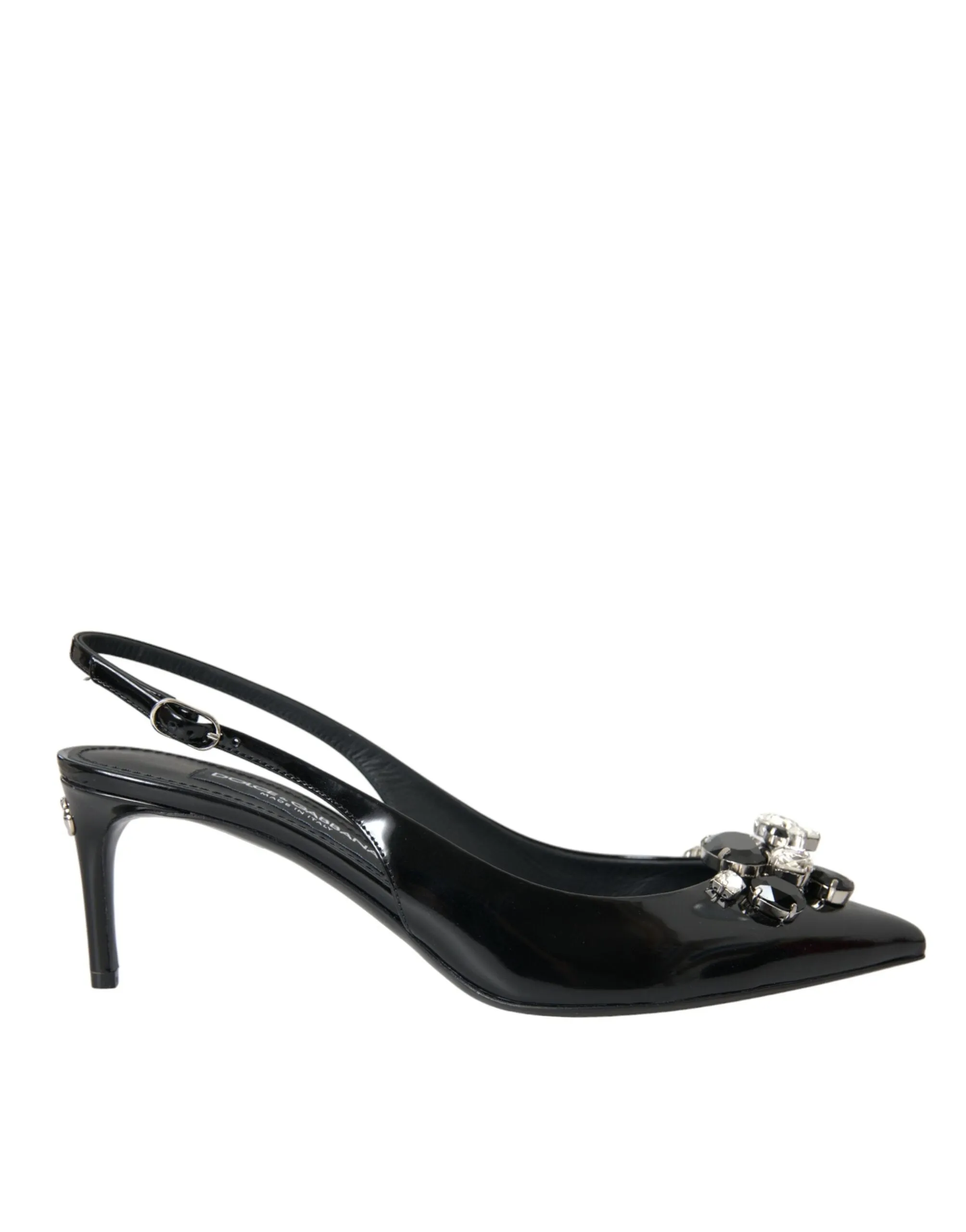 Black Patent Leather Crystal Slingback Shoes sold by Louxly