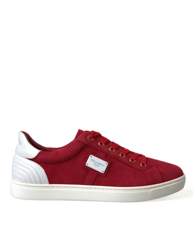Elegant Red & White Leather Sneakers sold by Louxly