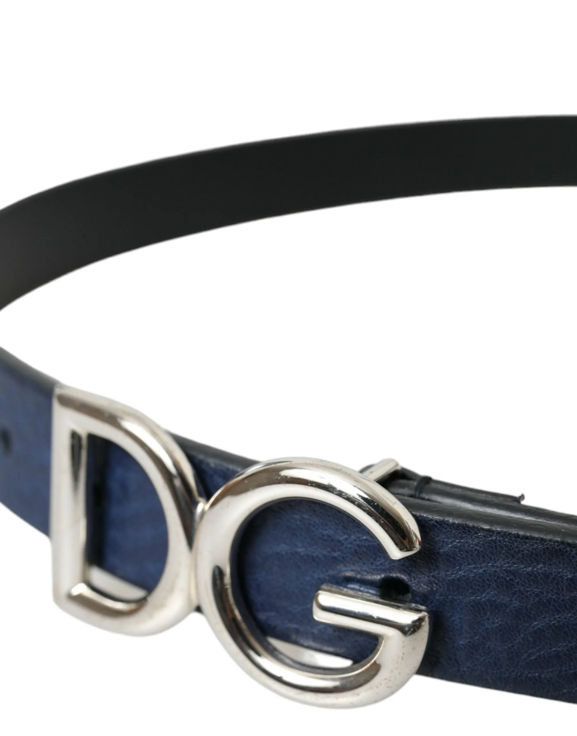 Blue Leather Silver Metal Logo Buckle Belt Men sold by Louxly product image thumbnail 4