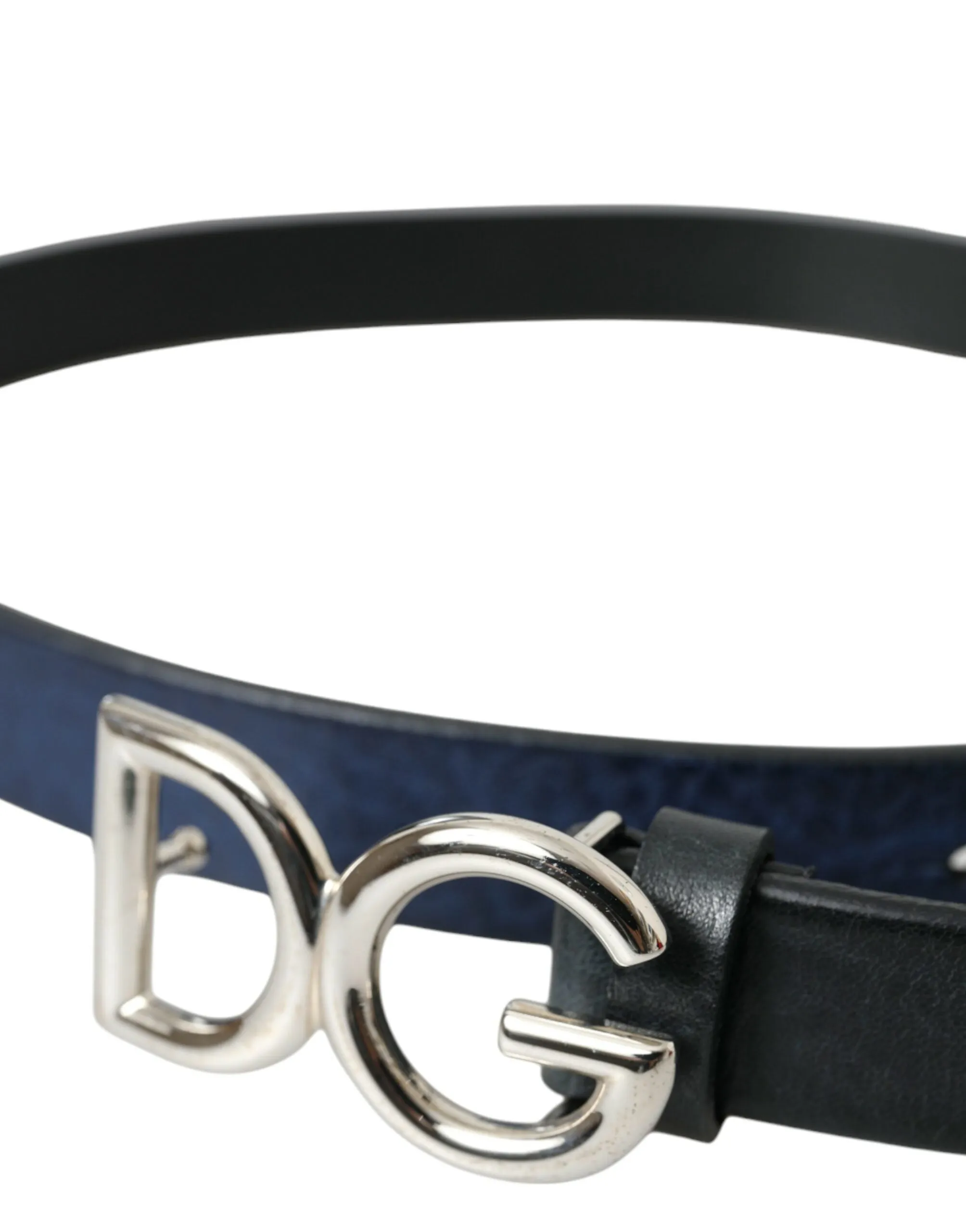 Blue Leather Silver Metal Logo Buckle Belt Men sold by Louxly product image thumbnail 2