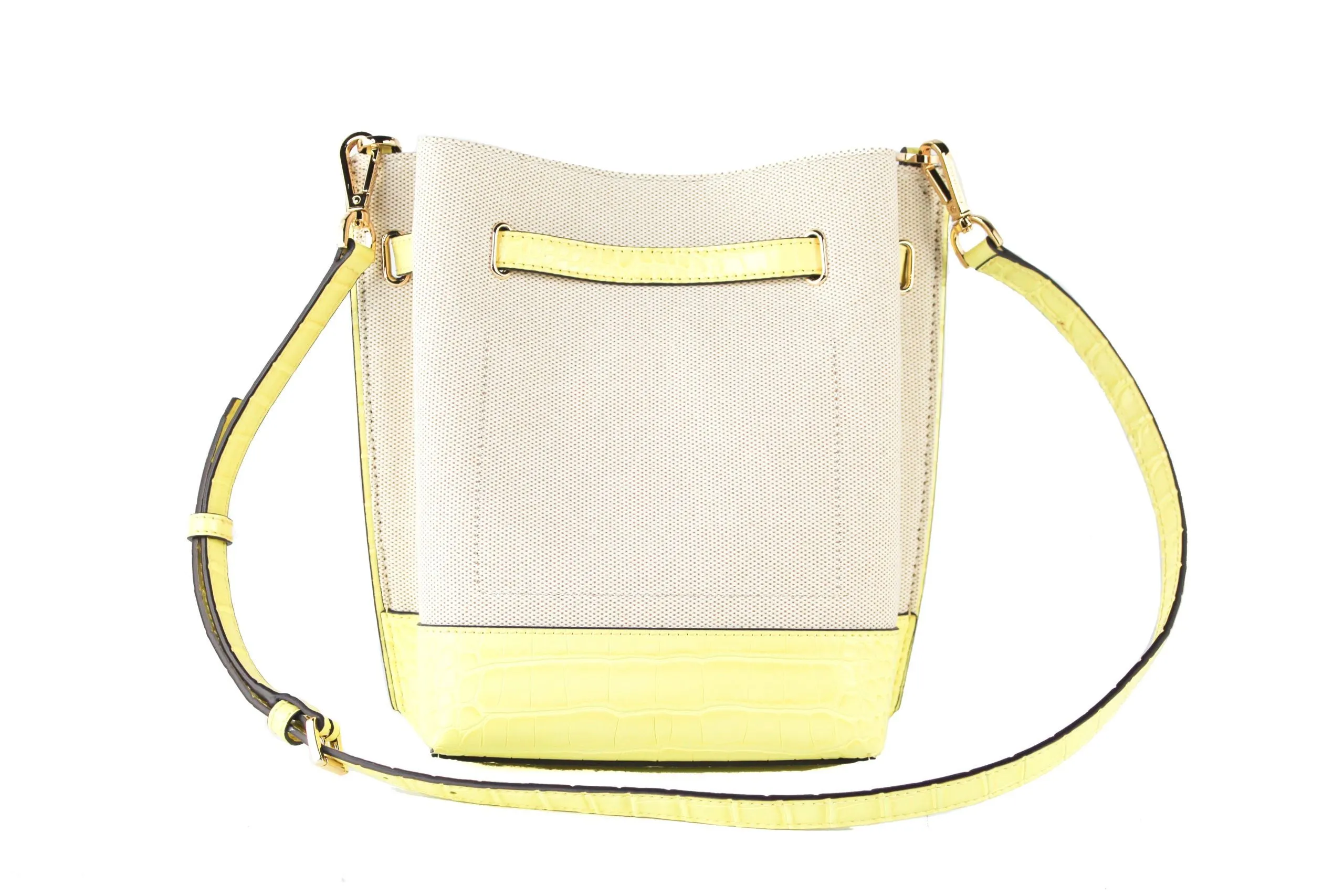 Emilia Small Canvas Snakeskin Print Leather Bucket Bag Messenger Crossbody Handbag (Buttercup) sold by Louxly product image thumbnail 2