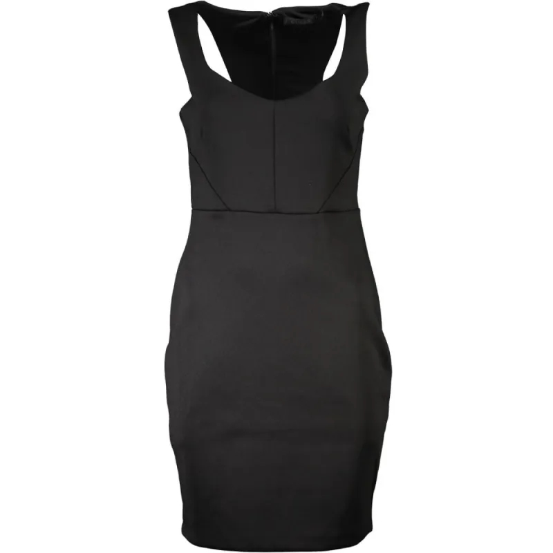 Chic Black Contrast Detail Dress with Wide Neckline made by Louxly