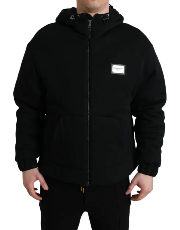 Elegant Black Bomber Jacket with Hood sold by Louxly