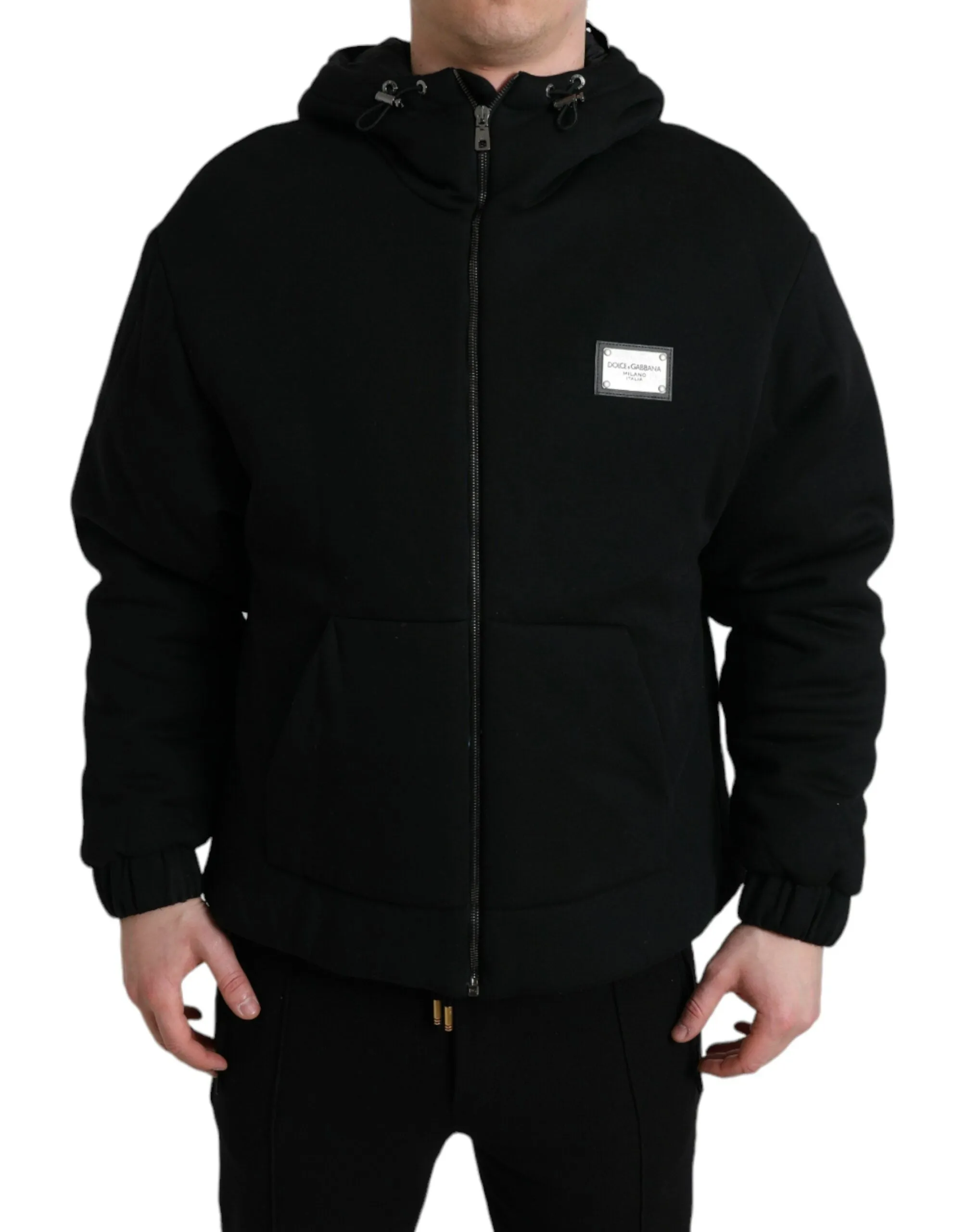 Elegant Black Bomber Jacket with Hood sold by Louxly