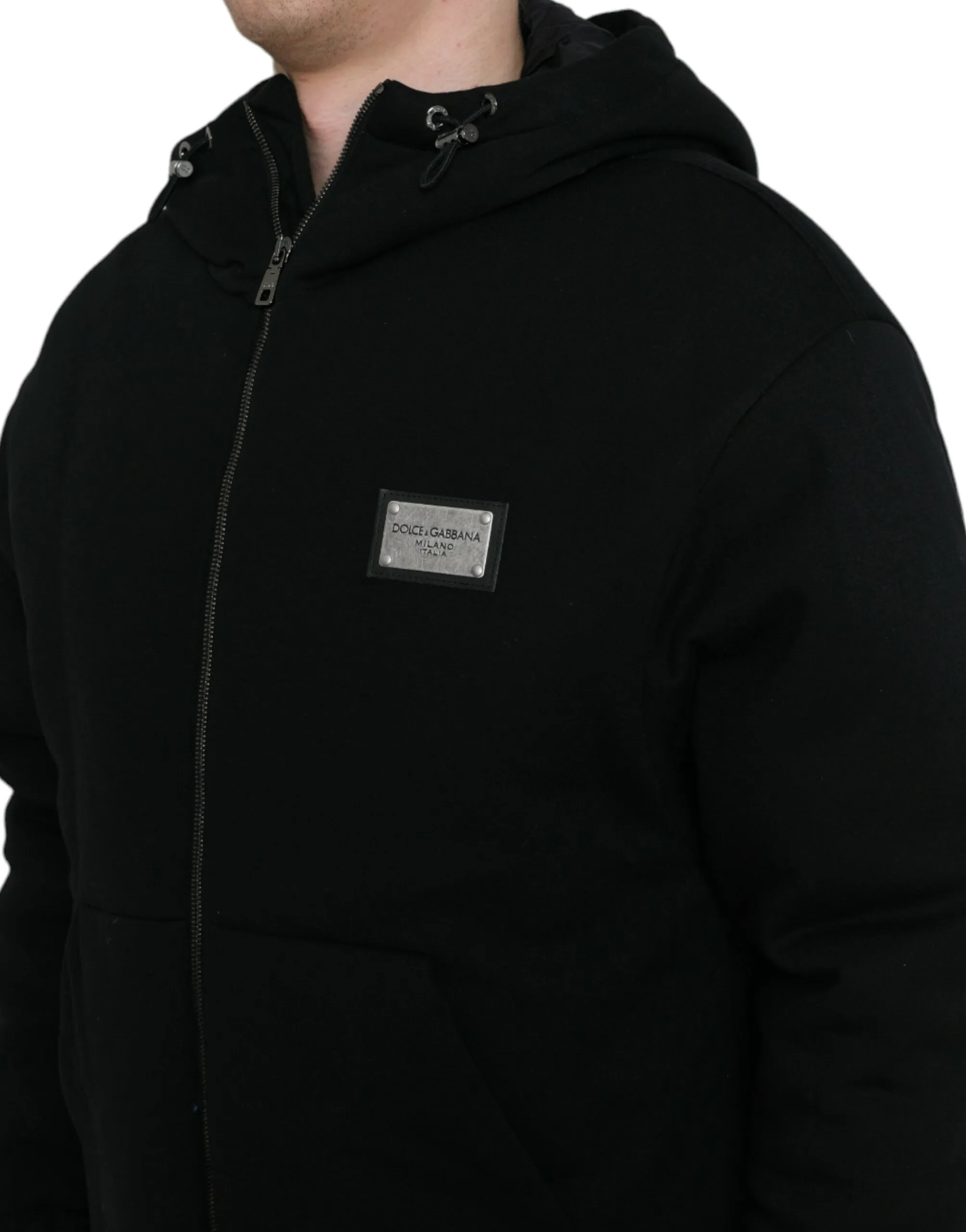 Elegant Black Bomber Jacket with Hood sold by Louxly product image thumbnail 5
