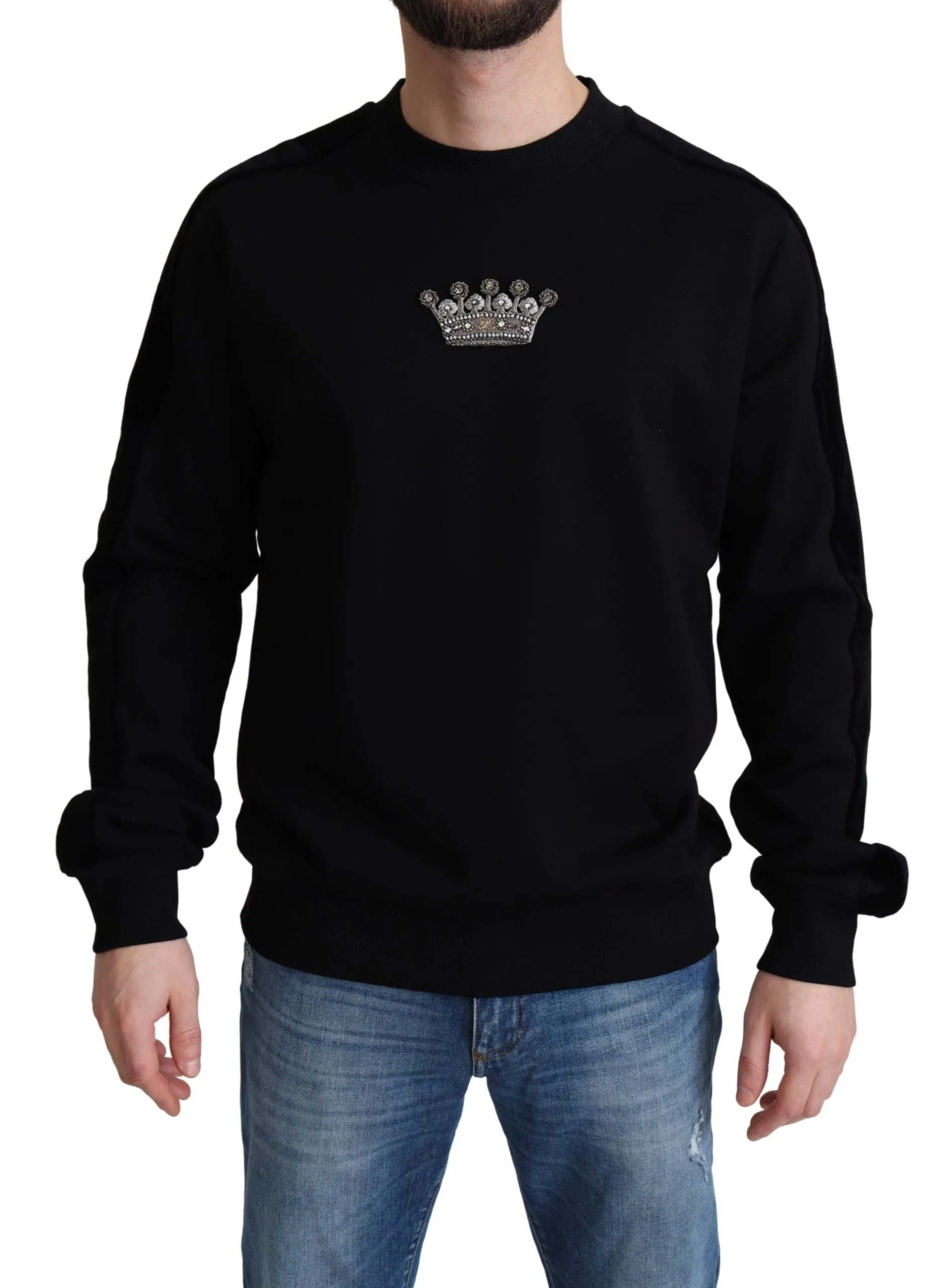 Black Cotton Crown Pullover Mens Sweater sold by Louxly