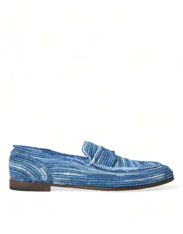 Elegant Blue Raffia Slip-On Loafers sold by Louxly