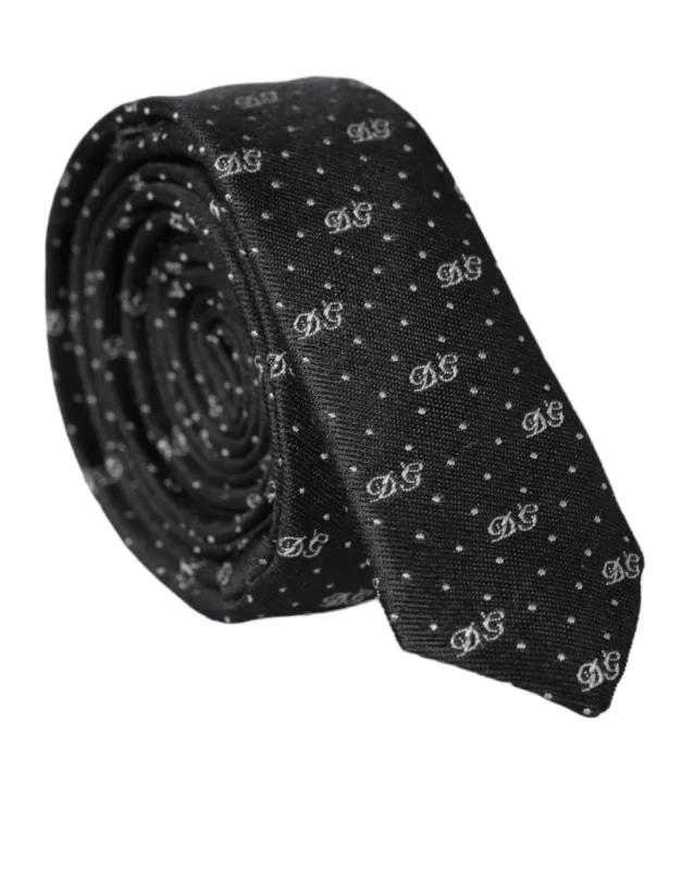 Black DG Logo 100% Silk Adjustable Tie sold by Louxly