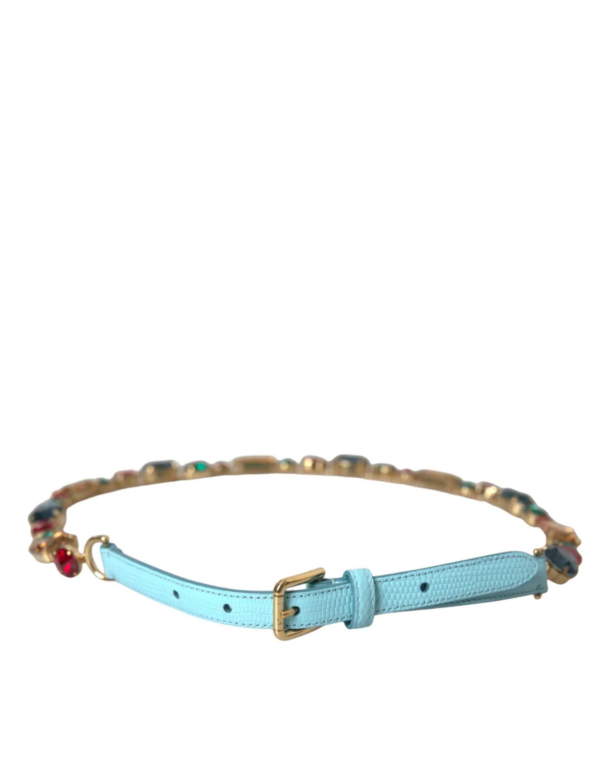 Light Blue Leather Crystal Chain Waist Belt sold by Louxly