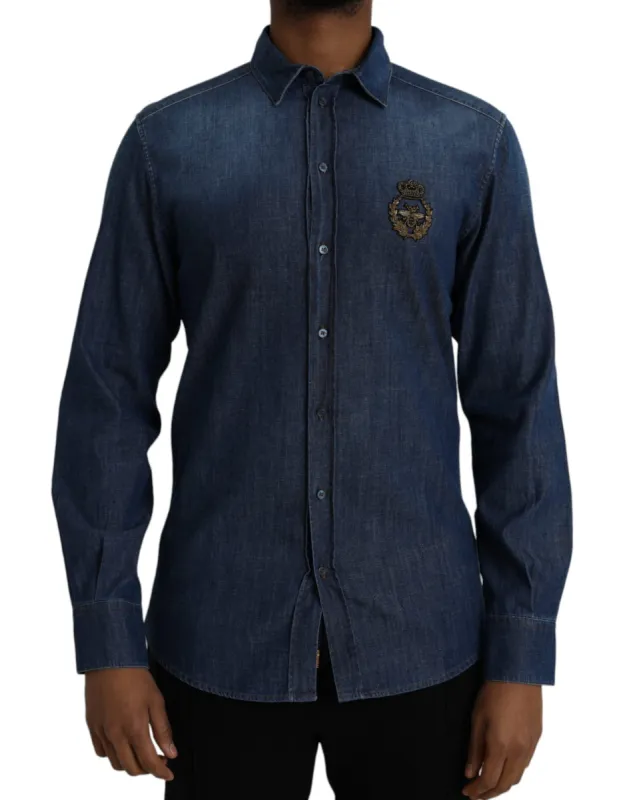 Blue Crown Bee Cotton Denim GOLD Shirt sold by Louxly