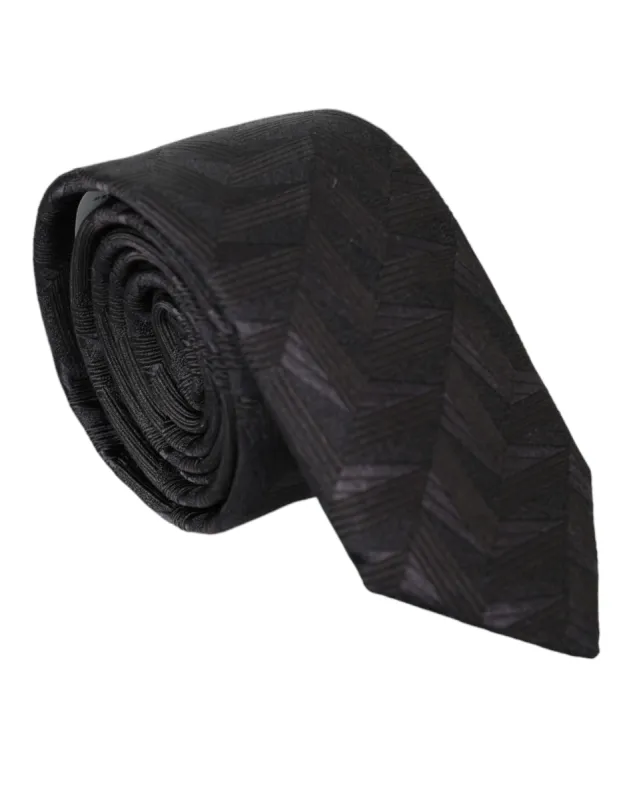 Black Patterned 100% Silk Adjustable Men Tie sold by Louxly