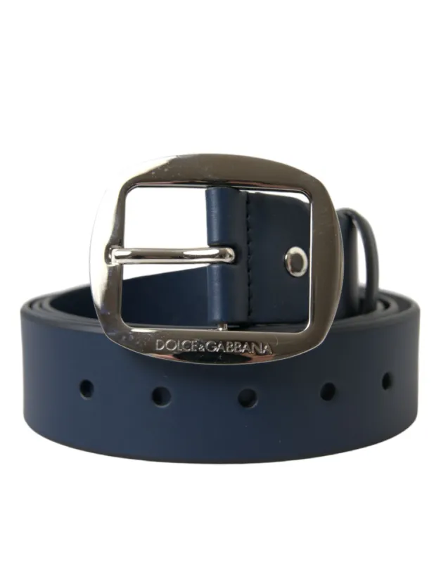 Elegant Blue Calf Leather Belt with Metal Buckle sold by Louxly