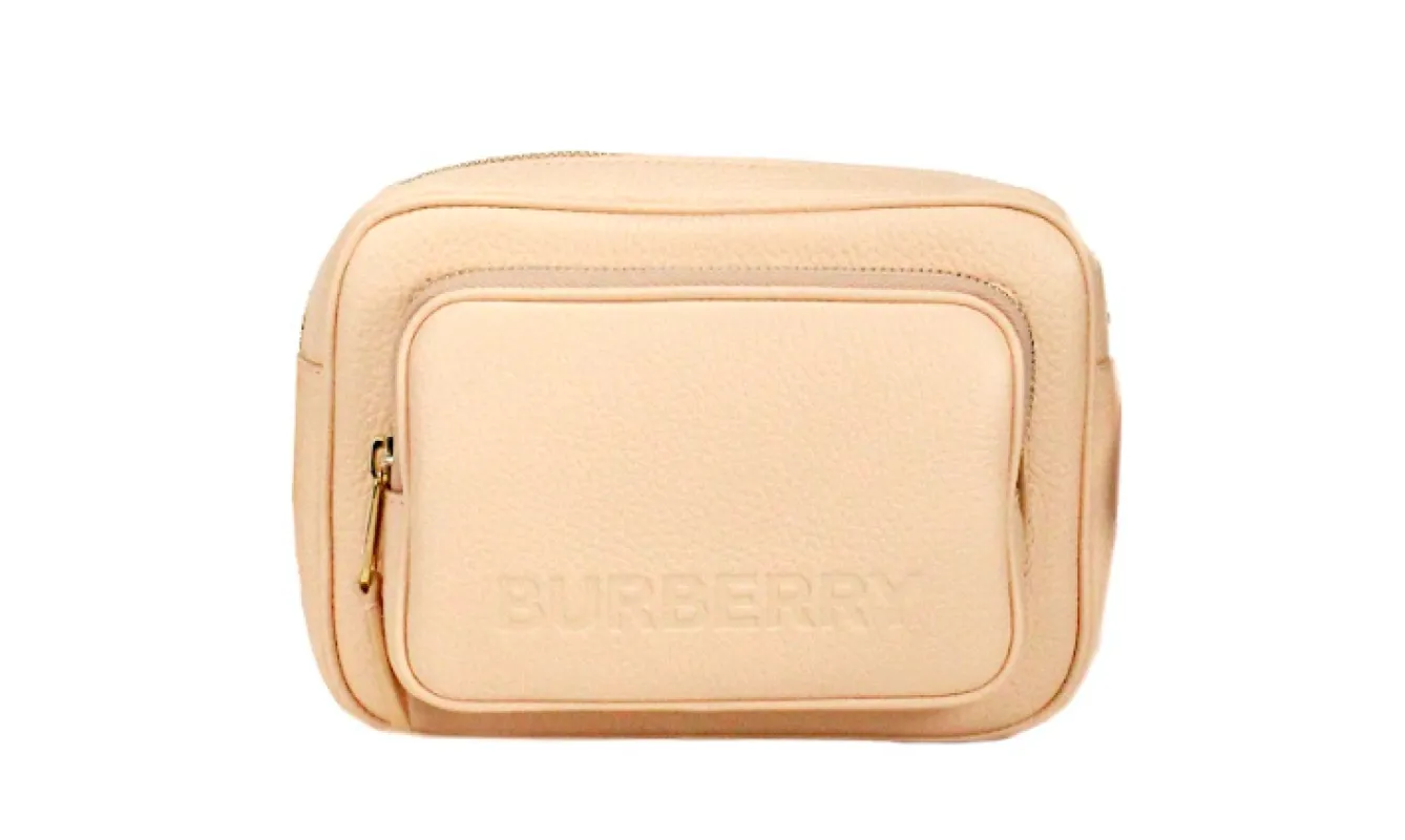 Small Branded Peach Pink Grainy Leather Camera Crossbody Bag sold by Louxly