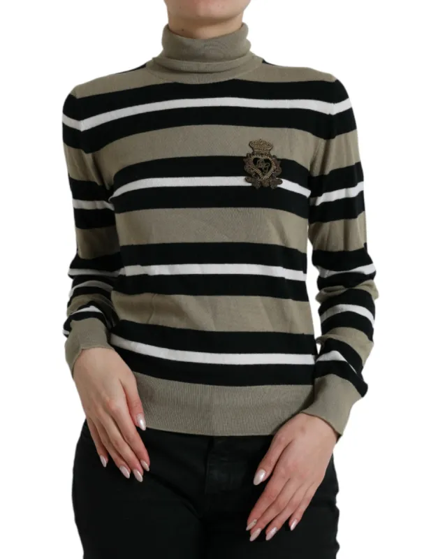 Elegant Striped Turtleneck Wool Sweater sold by Louxly