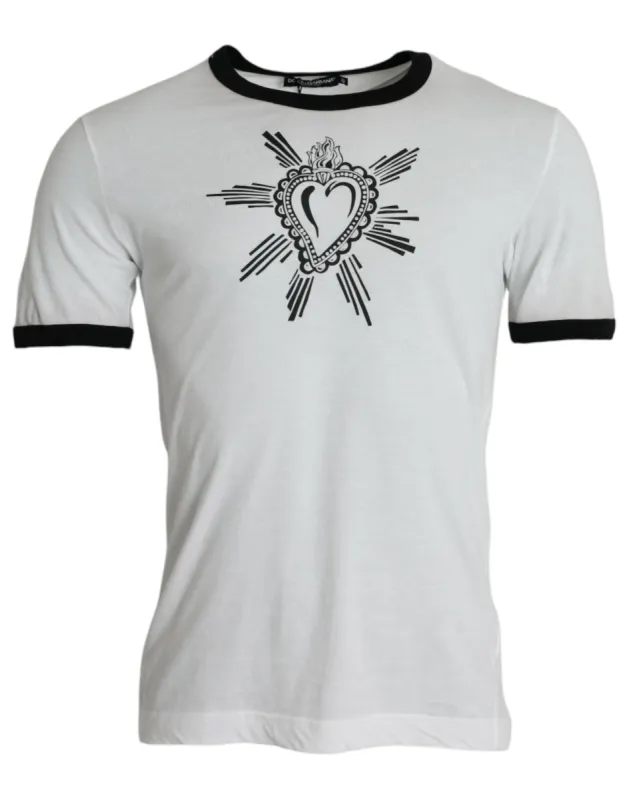 White Sacred Heart Cotton Crew Neck T-shirt sold by Louxly