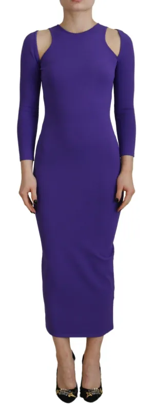 Purple Viscose Long Sleeves Bodycon Maxi Dress made by Louxly