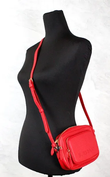 Small Branded Bright Red Grainy Leather Camera Crossbody Bag sold by Louxly product image thumbnail 4