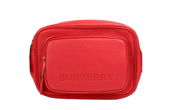 Small Branded Bright Red Grainy Leather Camera Crossbody Bag sold by Louxly
