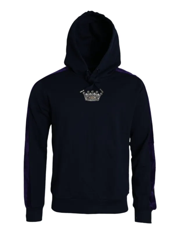 Dark Blue Cotton Crown Hooded Sweatshirt Sweater sold by Louxly