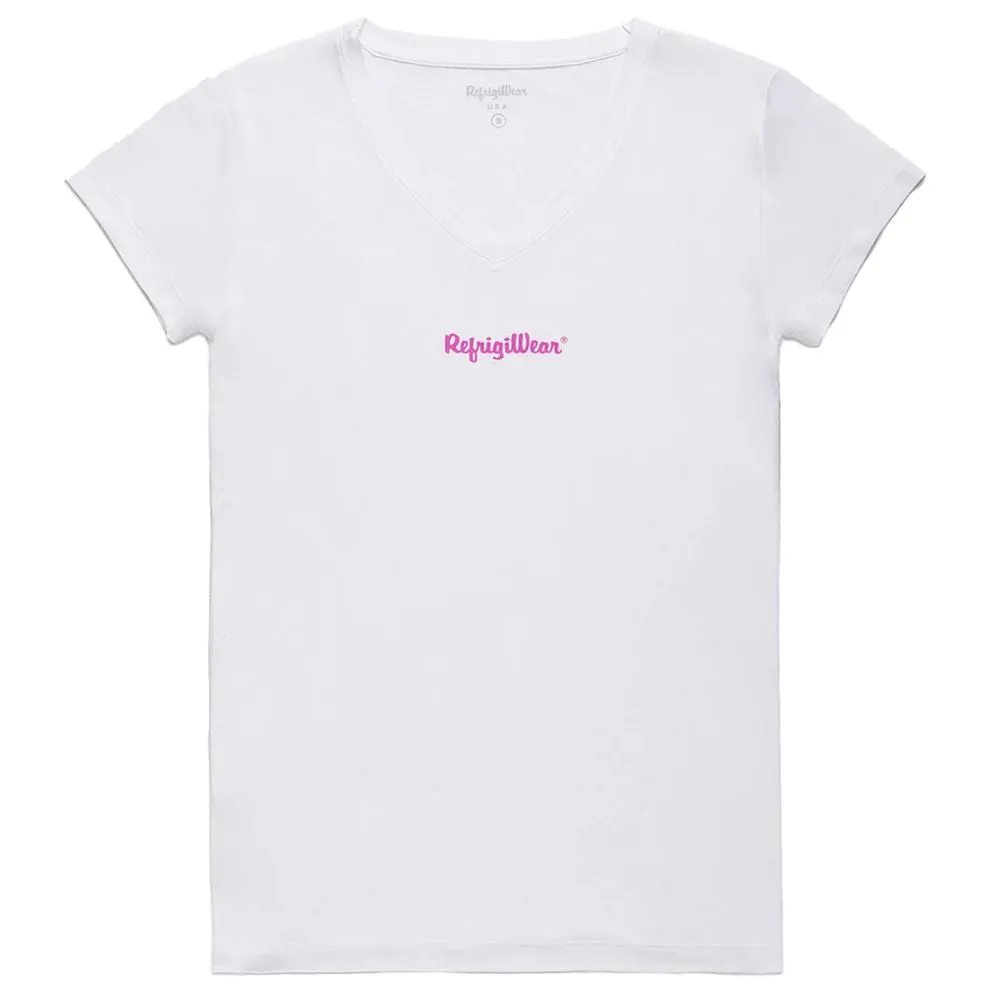 Elegant V-Neck Logo Tee in Pristine White sold by Louxly