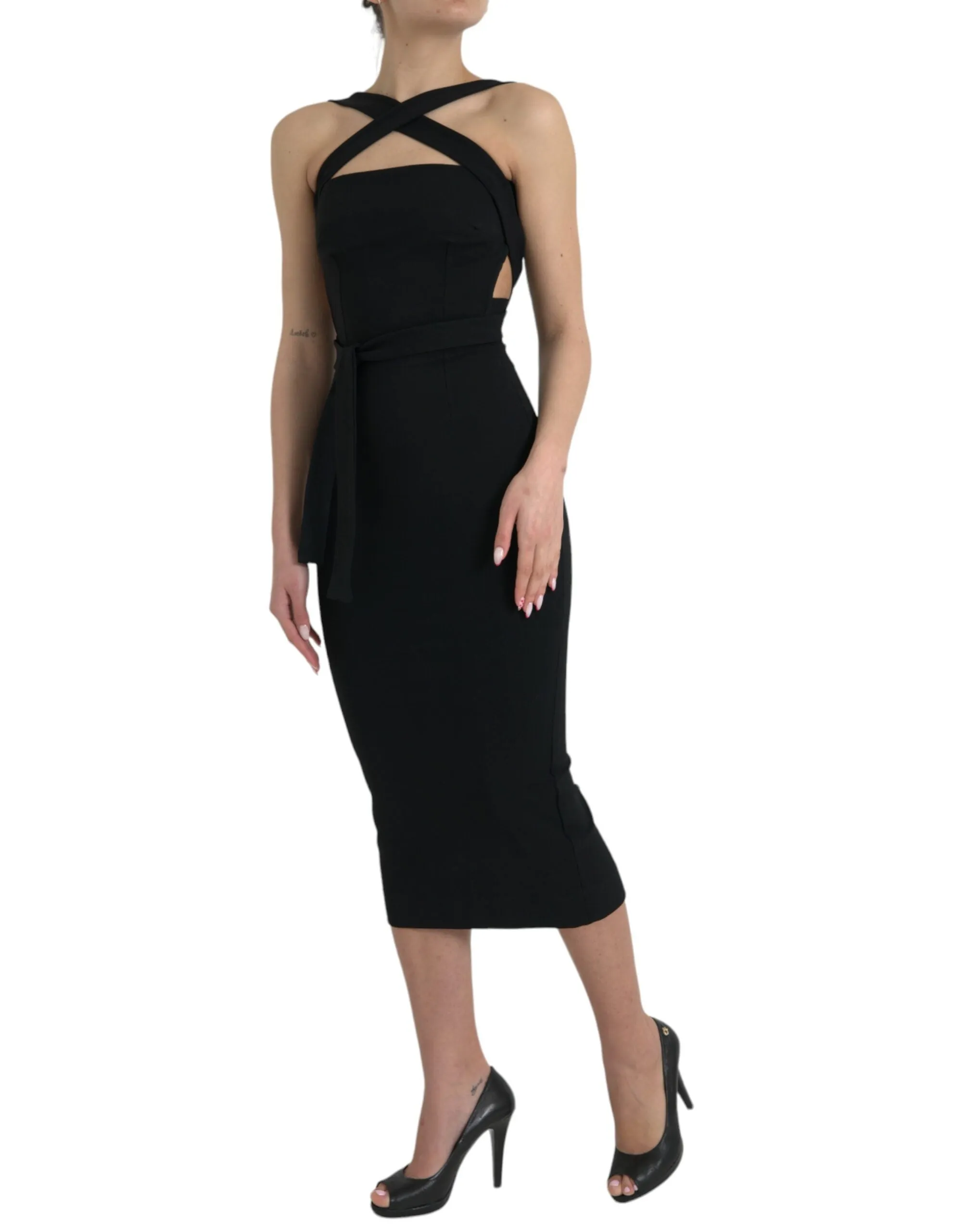 Elegant Black Sheath Halter Midi Dress sold by Louxly product image thumbnail 2