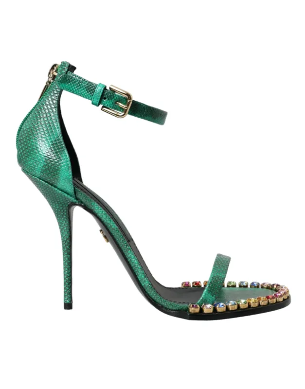 Green Exotic Leather Crystal Sandals Shoes sold by Louxly