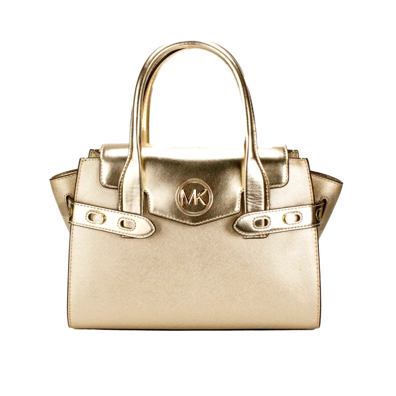 Carmen Medium Pale Gold Saffiano Leather Satchel Purse Bag sold by Louxly