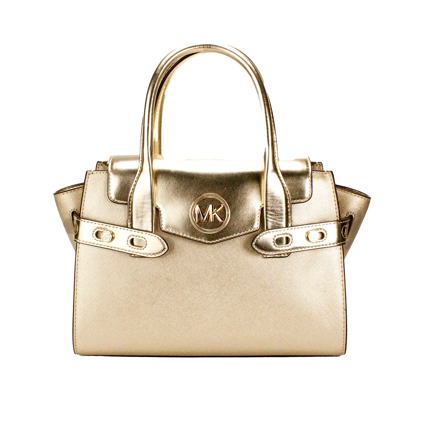 Carmen Medium Pale Gold Saffiano Leather Satchel Purse Bag sold by Louxly