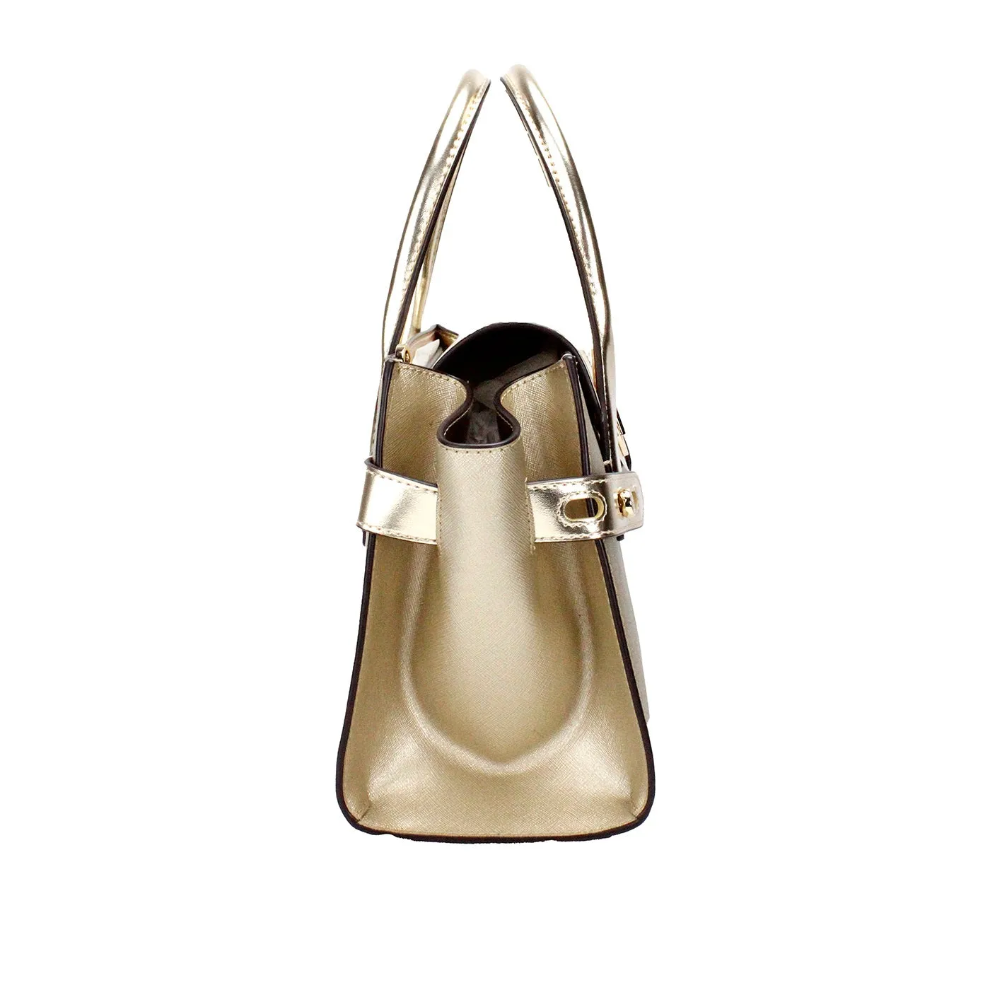 Carmen Medium Pale Gold Saffiano Leather Satchel Purse Bag sold by Louxly product image thumbnail 2