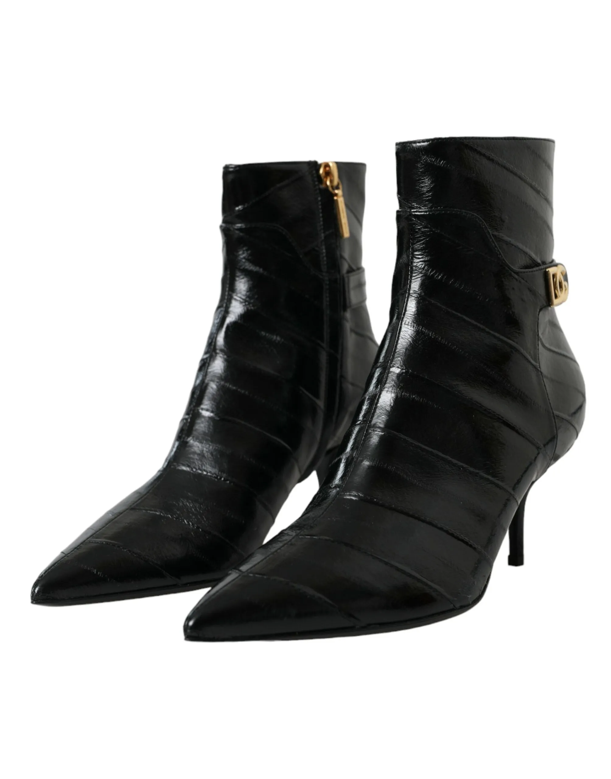 Black Eel Leather Logo Short Boots Shoes sold by Louxly product image thumbnail 3