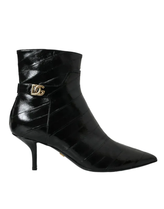 Black Eel Leather Logo Short Boots Shoes sold by Louxly