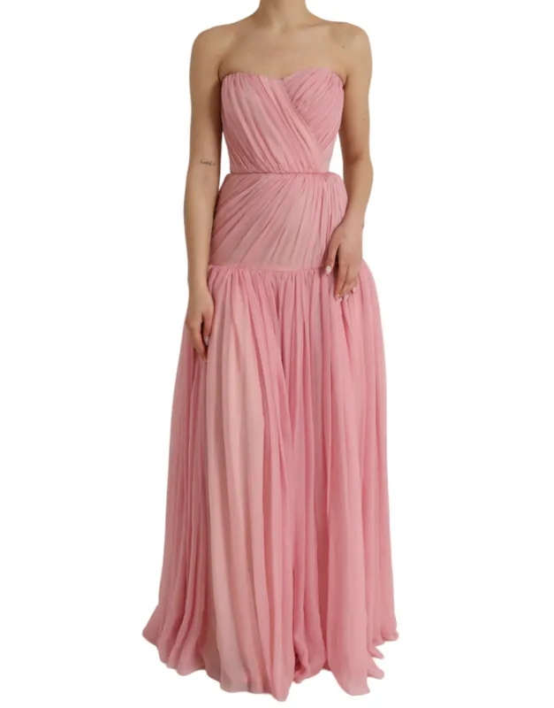 Pink Silk Strapless Maxi A-line Gown Dress sold by Louxly