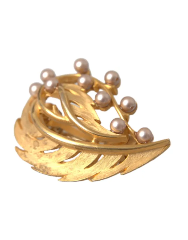 Gold Brass Leaf Embellished Jewelry Brooch Hair Pin sold by Louxly