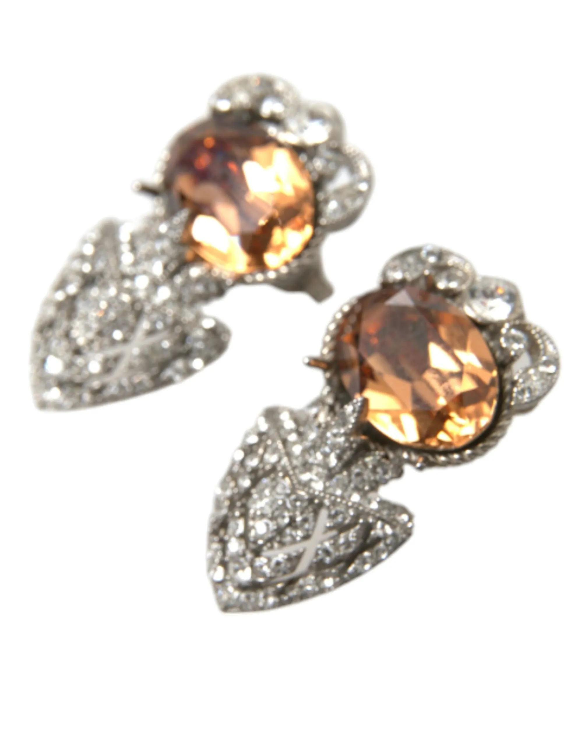 Orange Crystal Screw Back 925 Sterling Silver Earrings sold by Louxly product image thumbnail 2