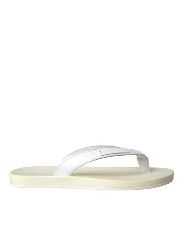 White Leather Slides Sandals Beachwear Shoes sold by Louxly