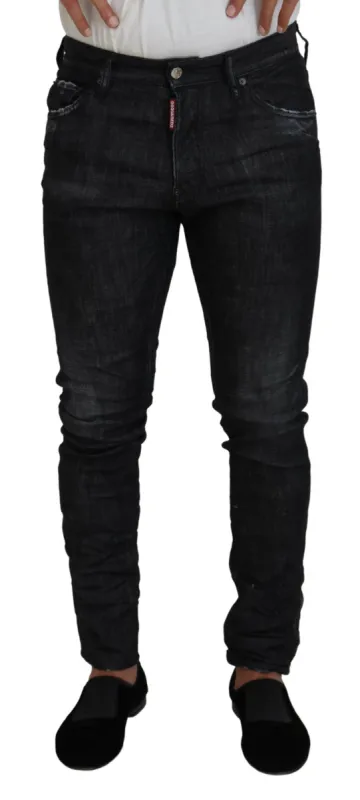 Black Washed Low Waist Skinny Men Denim Jeans made by Louxly