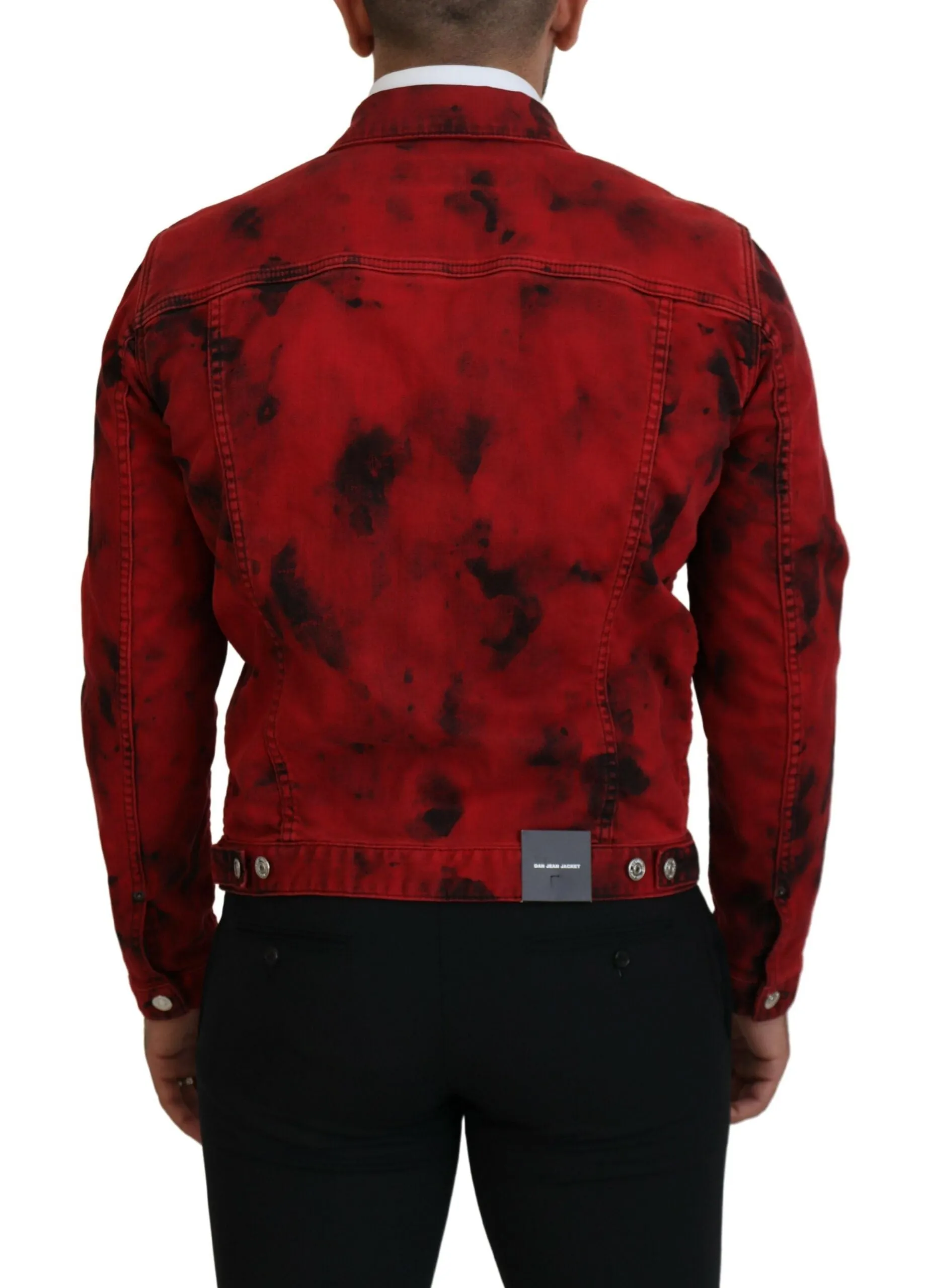 Red Black Tie Dye Collared Men Denim Jacket sold by Louxly product image thumbnail 3